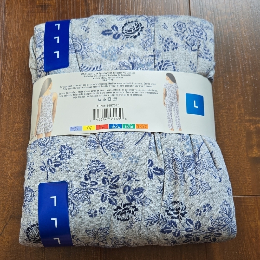 Lucky Brand Gray and Blue Floral 4 Pieces Pajama Set - Picture 2 of 6